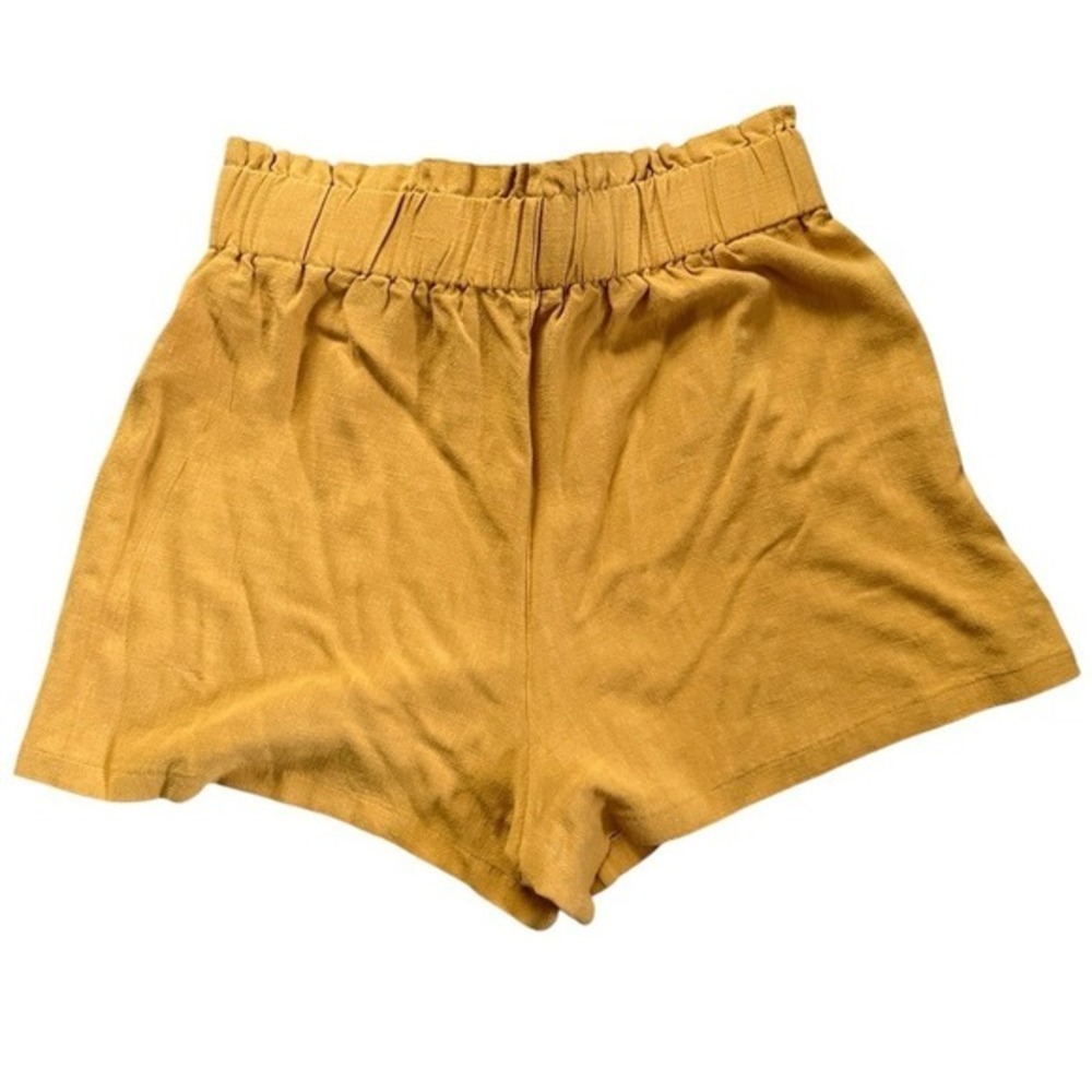 Mustard Yellow Paperbag Waist Tie-Front Shorts L Boho Coastal Casual Euro Summer - Picture 3 of 4